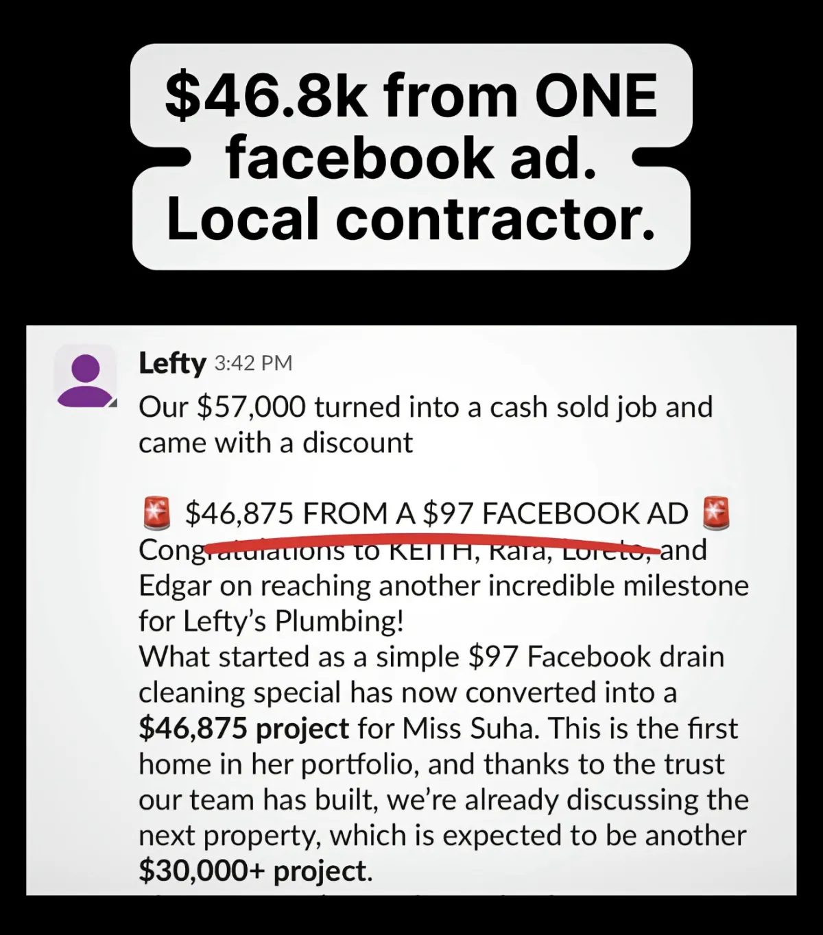 $46.8k from one Facebook ad for local contractor