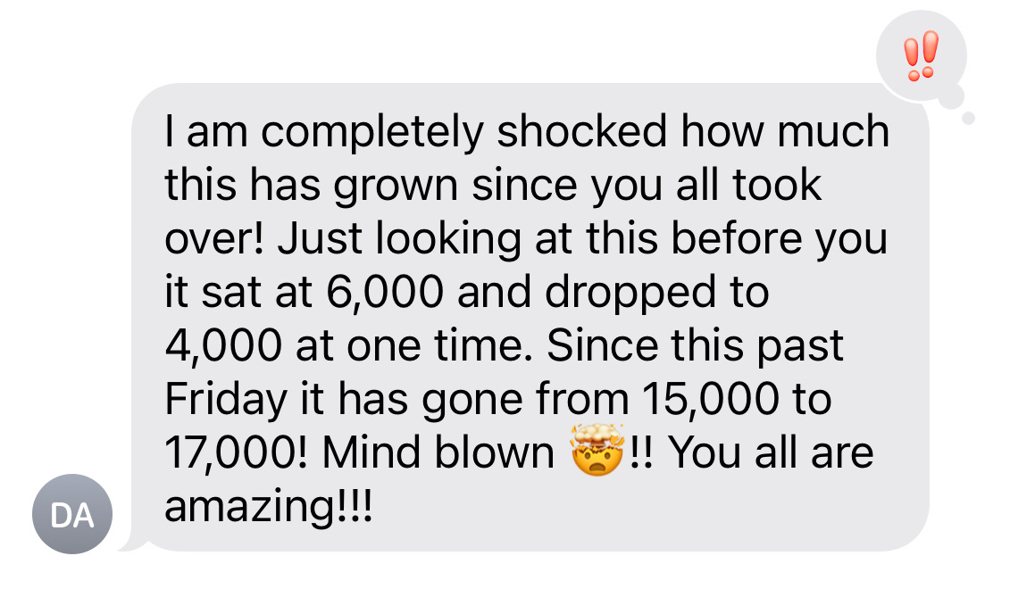 Client shocked at growth from 6k to 17k